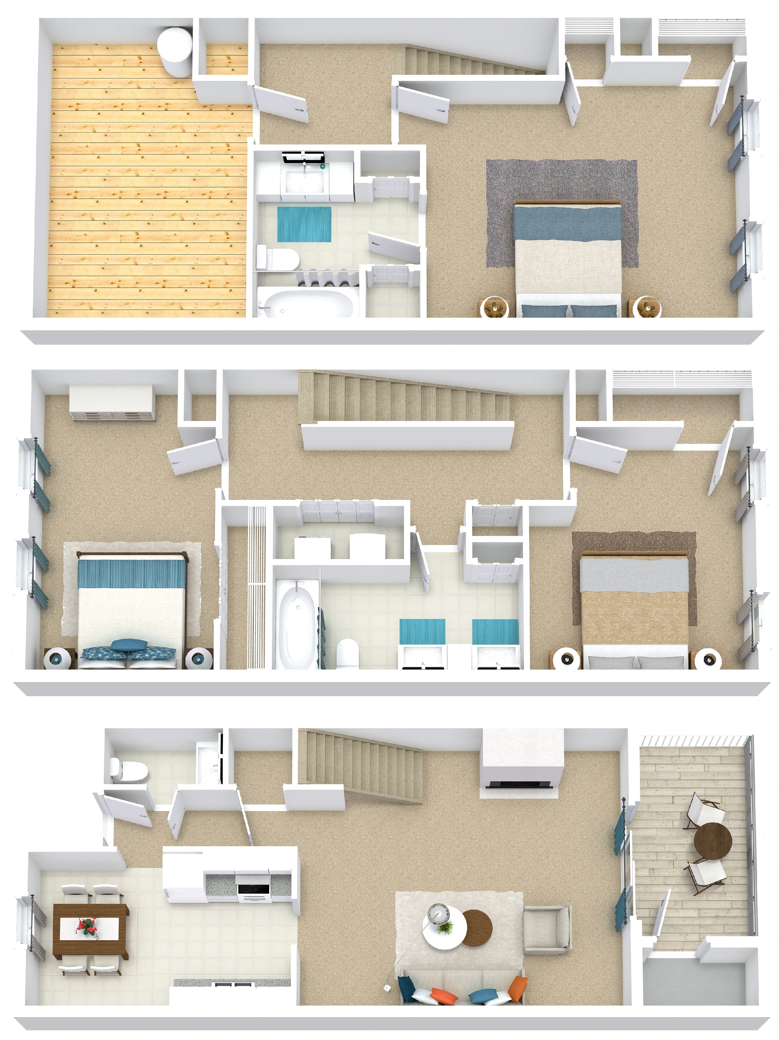 Floor plan for 3 beds, 2.5 baths, 1640 sqft